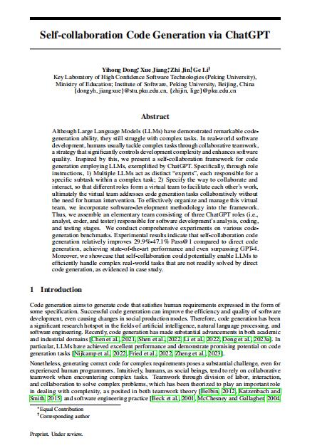 Self-collaboration Code Generation via ChatGPT   图1