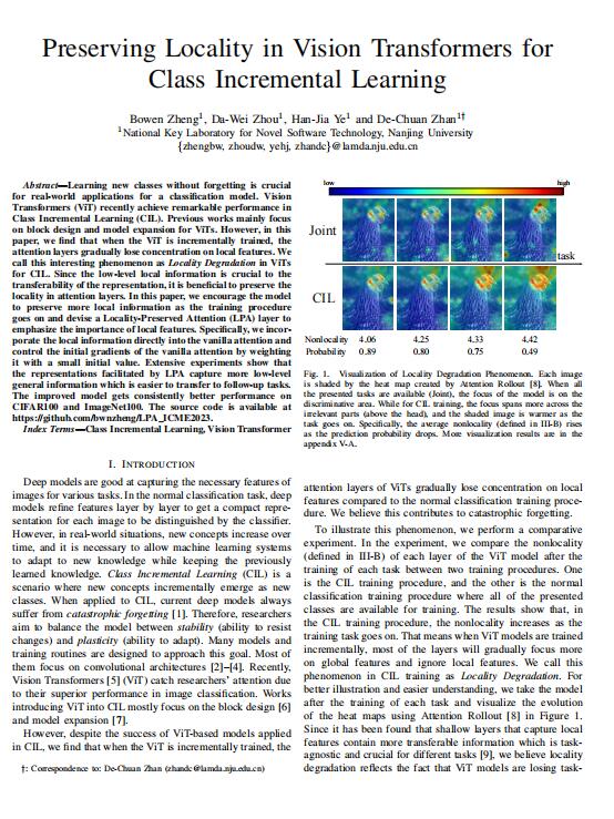 用于课堂增量学习的视觉转换器中的局部性保持 PDF 下载 图1